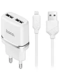 зарядное устройство Hoco C12 Smart dual USB charger 2.4A + Lightning cable white