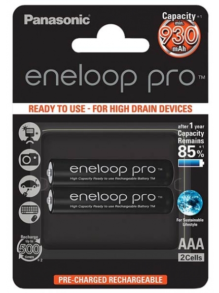 аккумуляторы (2 шт.) Panasonic 930 mAh R03/AAA Eneloop Pro 4HCDE/2BE-2L