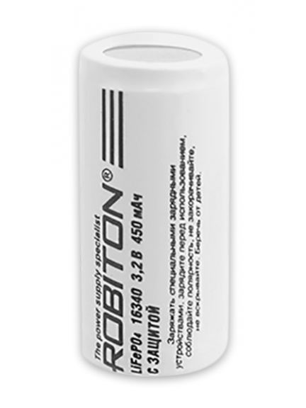 литиевый аккумулятор 3.2v Robiton LiFe16340 450mAh защищённый