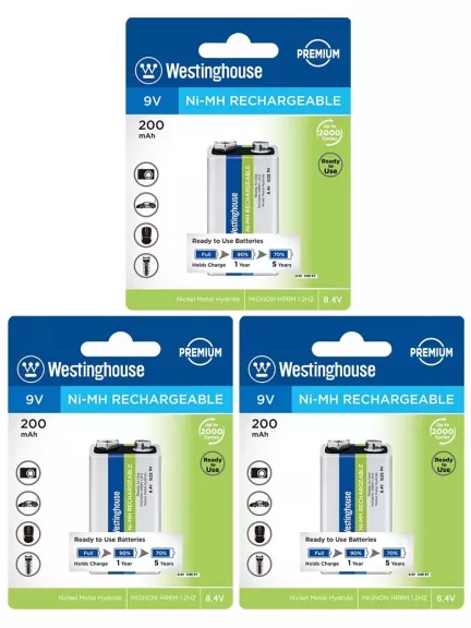 аккумуляторы Westinghouse 200 mAh 6F22/Крона 3шт.