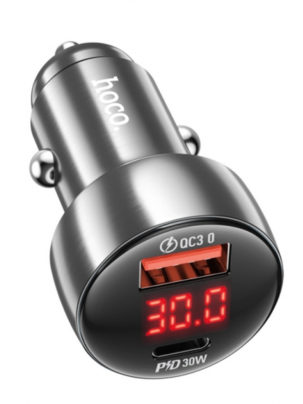 зарядка для телефона в машину Hoco Z50 Leader 48W dual-port PD30W+QC3.0 car charger with display