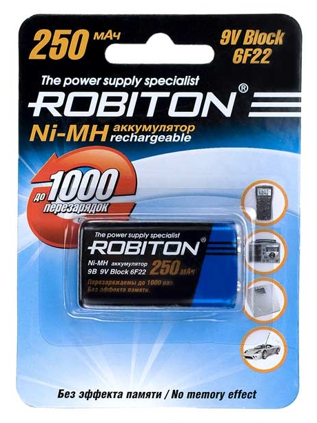 аккумулятор Robiton 250 mAh 6F22/Крона-1BL 