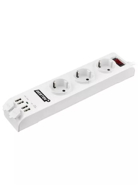 сетевой фильтр с USB портами Bestek EU power strip MRJ3600HU white