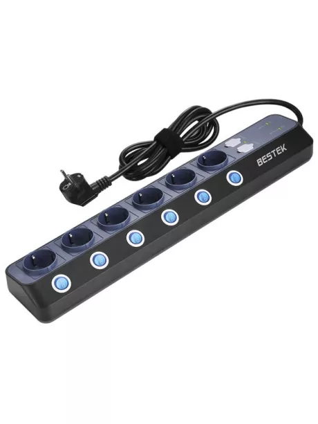 сетевой фильтр на 6 розеток Bestek EU power strip  MRJ6404 black blue