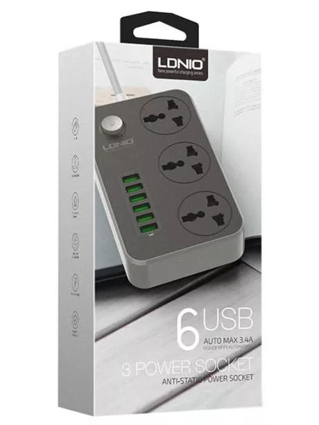 универсальный сетевой фильтр LDNIO SC3604 6USB*3 розетки 2м grey