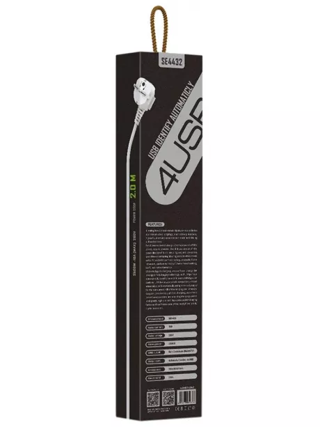 универсальный сетевой фильтр LDNIO SE4432 4USB*4 розетки 2м white