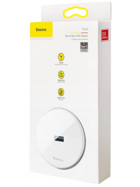 концентратор USB 3.0 Baseus round box HUB adapter Type-C white