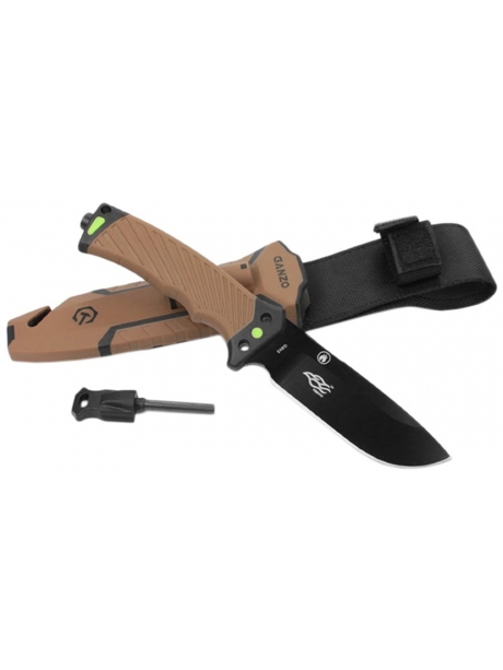 туристический нож с огнивом и точилкой Ganzo G803 desert yellow