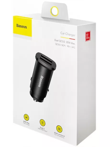 автомобильное зарядное устройство Baseus Square metal A+A 30W  Dual QC3.0 black