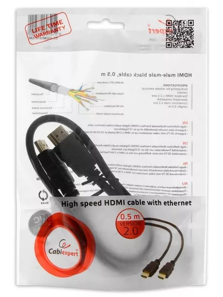 кабель HDMI 2.0 Cablexpert HDMI>HDMI 0.5м, v2.0 черный