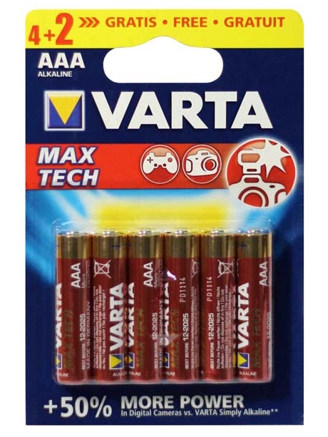 батарейки (6 шт.) Varta LR03/AAA LONGLIFE Max Power-4+2BL 