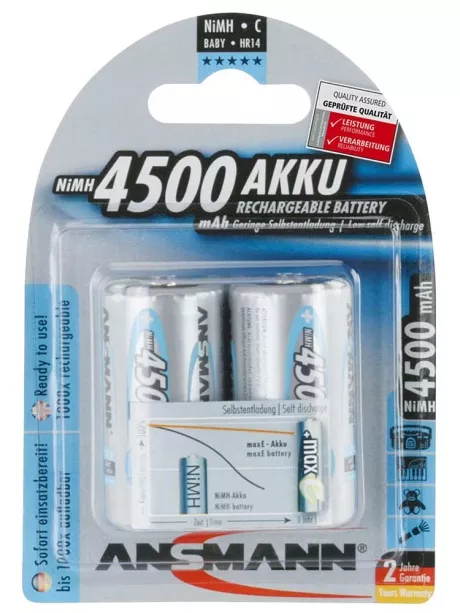 аккумуляторы (2 шт.) Ansmann 4500 mAh maxE R14/C-2BL 