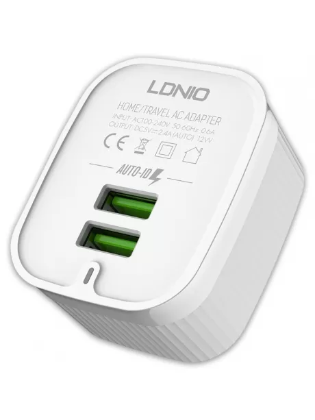зарядное устройство LDNIO A201 2USB + кабель USB - micro USB white