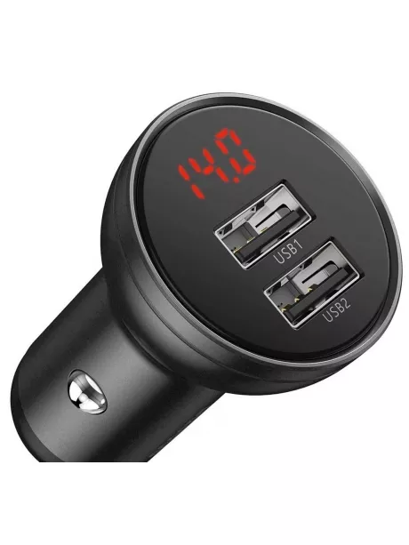 автомобильная зарядка в прикуриватель с дисплеем Baseus Digital Display Dual USB 4.8A Car Charger 24W grey