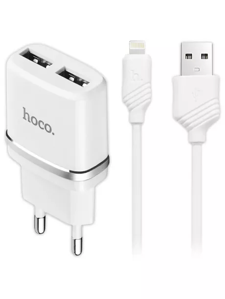 зарядное устройство Hoco C12 Smart dual USB charger 2.4A + Lightning cable white
