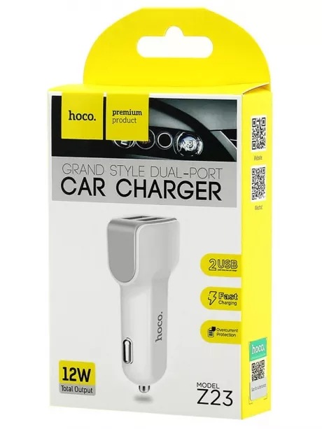 автомобильное зарядное устройство Hoco Z23 grand style 2USB 2.4A white
