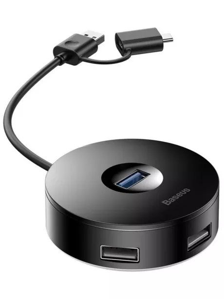 USB хаб с дополнительным питанием Baseus round box HUB adapter 1m black