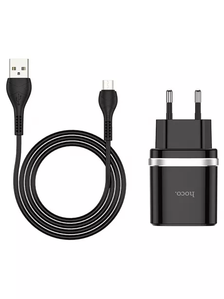 зарядное устройство Hoco C12Q Smart QC3.0 charger + Micro cable black