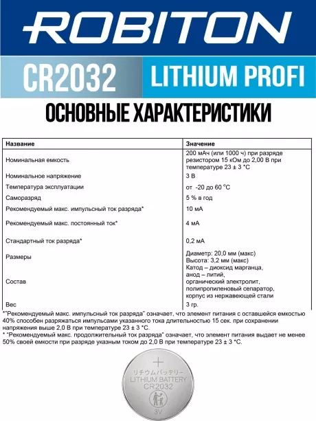 батарейка Robiton CR2032 PROFI-5BL 