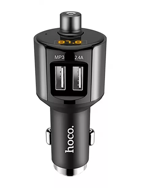 автомобильная зарядка с bluetooth FM трансмиттером Hoco E19 Smart vehicle mounted bluetooth FM launcher metal grey