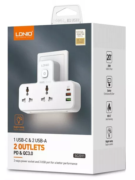 сетевой фильтр LDNIO SC2311 2 port + 1PD + 1QC 3.0 + 1USB white
