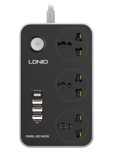сетевой фильтр LDNIO SC3412 4USB*3 розетки 2м black grey