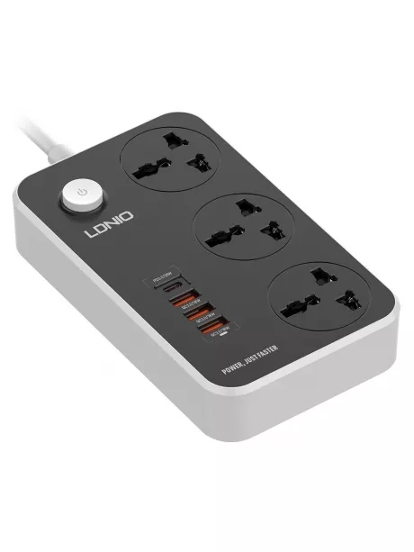 сетевой фильтр LDNIO SC3412 4USB*3 розетки 2м black grey