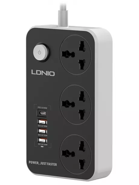 сетевой фильтр LDNIO SC3412 4USB*3 розетки 2м black grey
