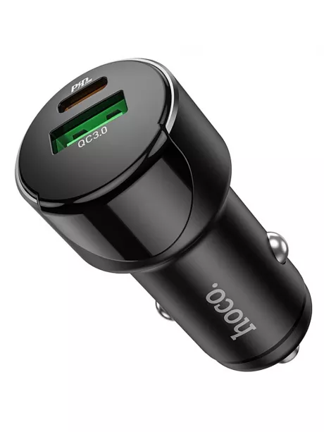 автомобильная зарядка c дисплеем Hoco Z42 Light road dual port digital display PD20W+QC3.0 car charger black