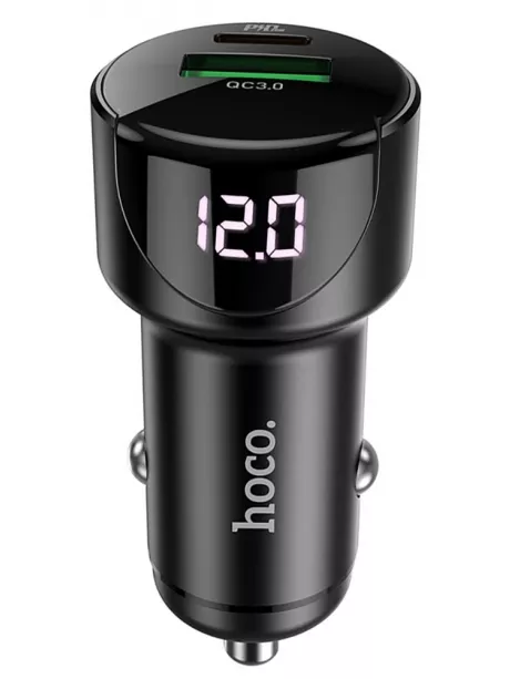 автомобильная зарядка c дисплеем Hoco Z42 Light road dual port digital display PD20W+QC3.0 car charger black