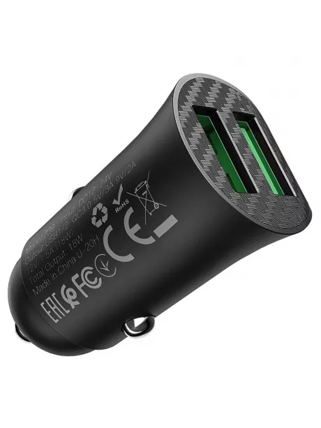 автомобильное зарядное устройство Hoco Z39 Farsighted dual port QC3.0 car charger black