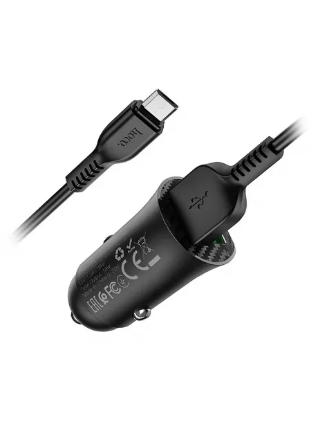 автомобильное зарядное устройство Hoco Z39 Farsighted dual port QC3.0 Car charger + micro cable black