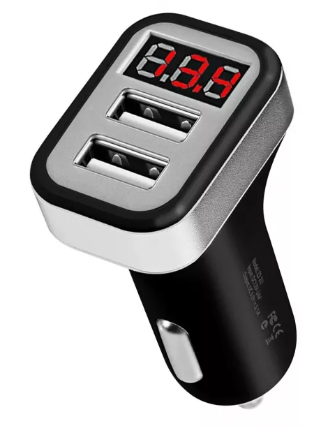 автомобильное зарядное устройство с дисплеем Hoco Z3 2USB LCD car charger black