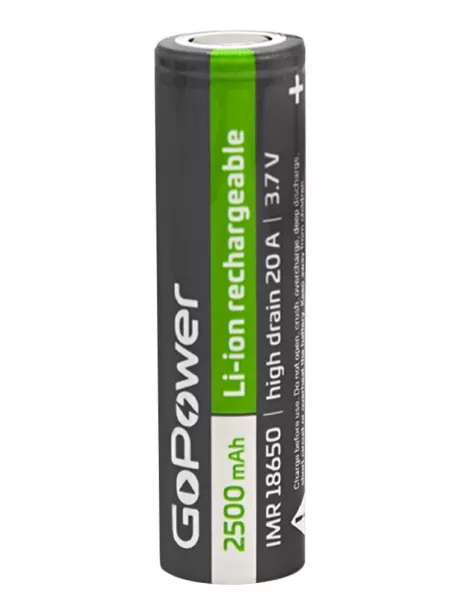 высокотоковый аккумулятор GoPower IMR18650 20A 2500mAh без защиты 