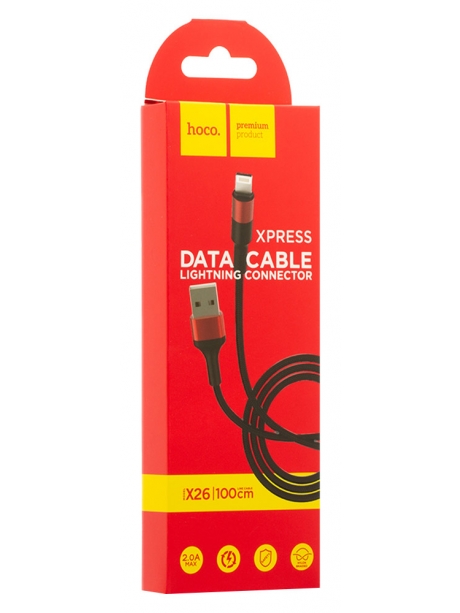 кабель передачи данных Hoco X26 Xpress lightning 1m black &amp; red