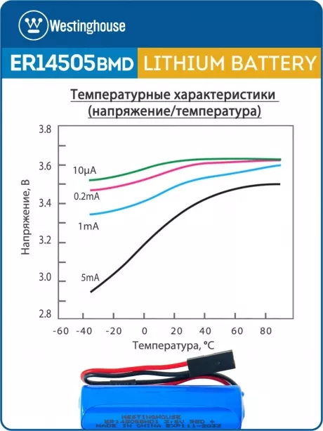 батарейки 3.6 В с коннектором Dupont 2,54 (BLS-2) Westinghouse ER 14505BMD1 (AA) connector 3шт. 
