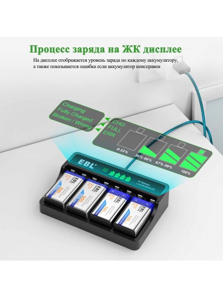 зарядное устройство для аккумуляторов 9V EBL TB-6715 (M7015) черный