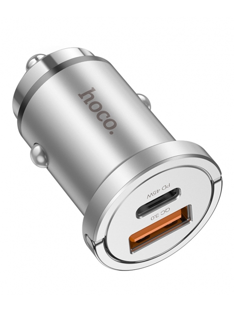 зарядка для телефона в машину Hoco NZ10 Handy PD45W+QC3.0 car charger silver