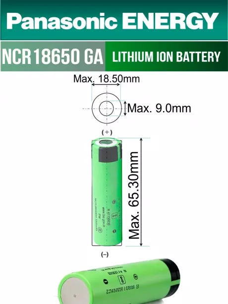 высокотоковый литиевый аккумулятор Panasonic NCR18650GA PW Li-Ion 3450mAh (min 3300mAh) 