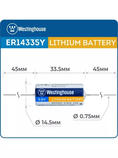 литиевые батарейки 3.6v Westinghouse ER 14335Y (2/3AA) axial wires 15шт. 