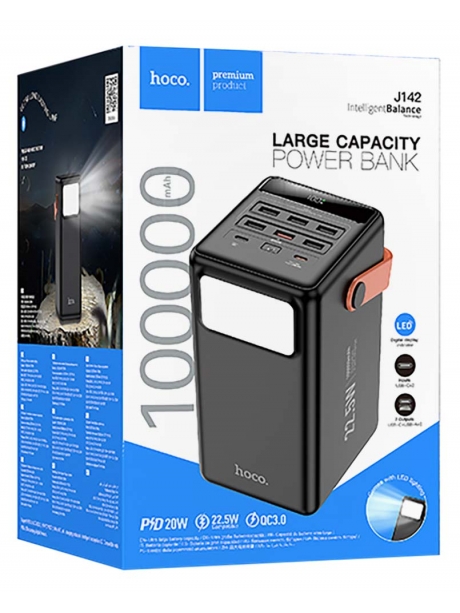 портативный внешний аккумулятор Hoco J142 Surpass 22.5W+PD20W fully compatible power bank(100000mAh) black