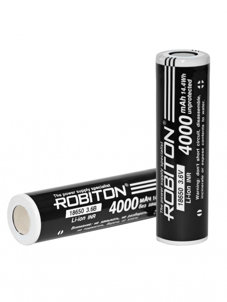 аккумулятор литиевый INR Robiton 18650 Li-Ion 4000mAh без защиты с плоским контактом 