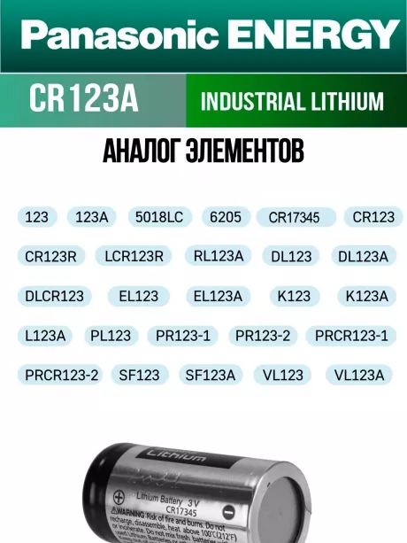 батарейка литиевая 3V Panasonic CR123A INDUSTRIAL 35шт. 