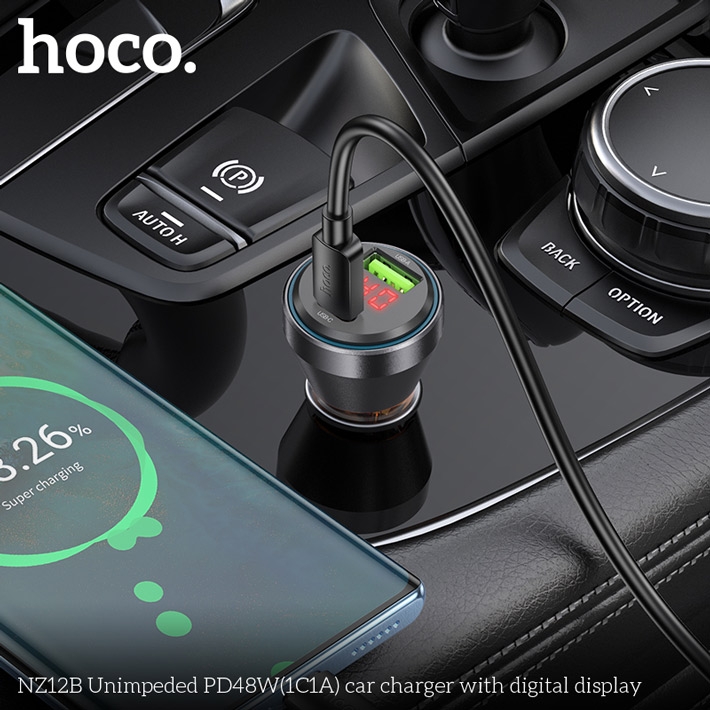 автомобильное зарядное устройство Hoco NZ12B Unimpeded PD48W(1C1A) car charger with digital display